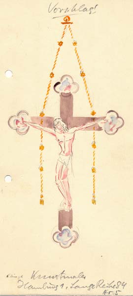 Kruzifix, Zeichnung mit Ketten