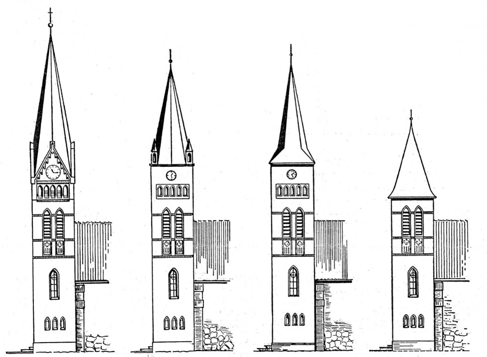 Lauenburg, Kirche, Spitzturm in 4 Varianten von 1956